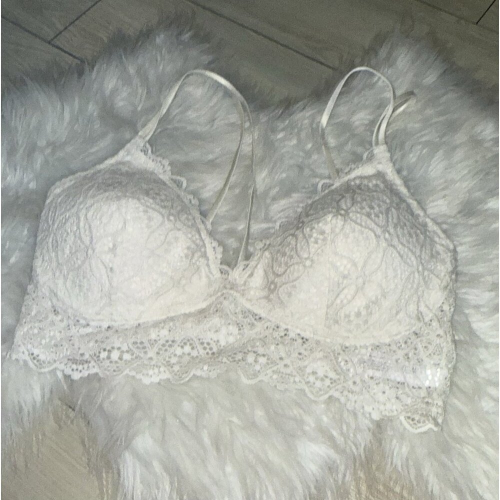 Auden Lightly Lined Bralette Bra Lace Wire Free Womens XL X-Large White